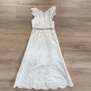 Sam Edelman White Eyelet Maxi Dress with Lace Waist Trim